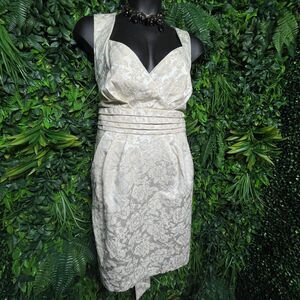 Snap Dress Women‎ 24 Beige Floral Pleated Tie Waist Sleeveless V Neckline  1312